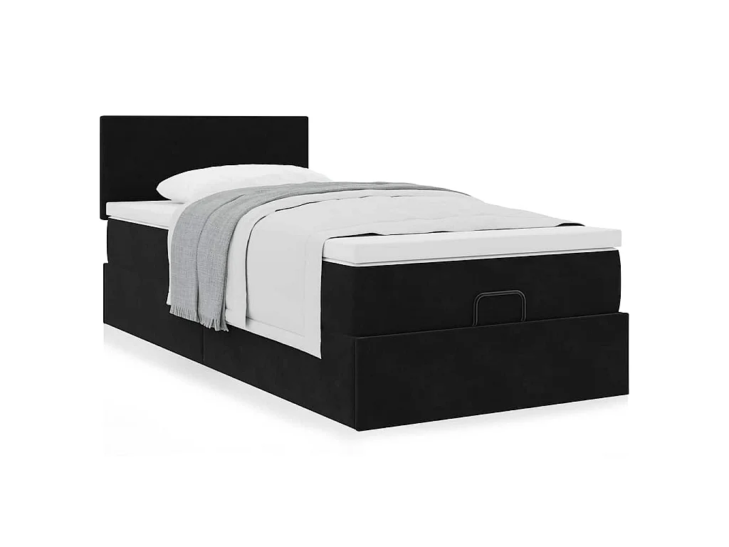 Estructura cama otomana colchón terciopelo negro 90x200 cm