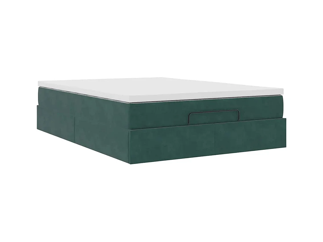 Cadre de lit ottoman avec matelas vert foncé 140x200 cm velours