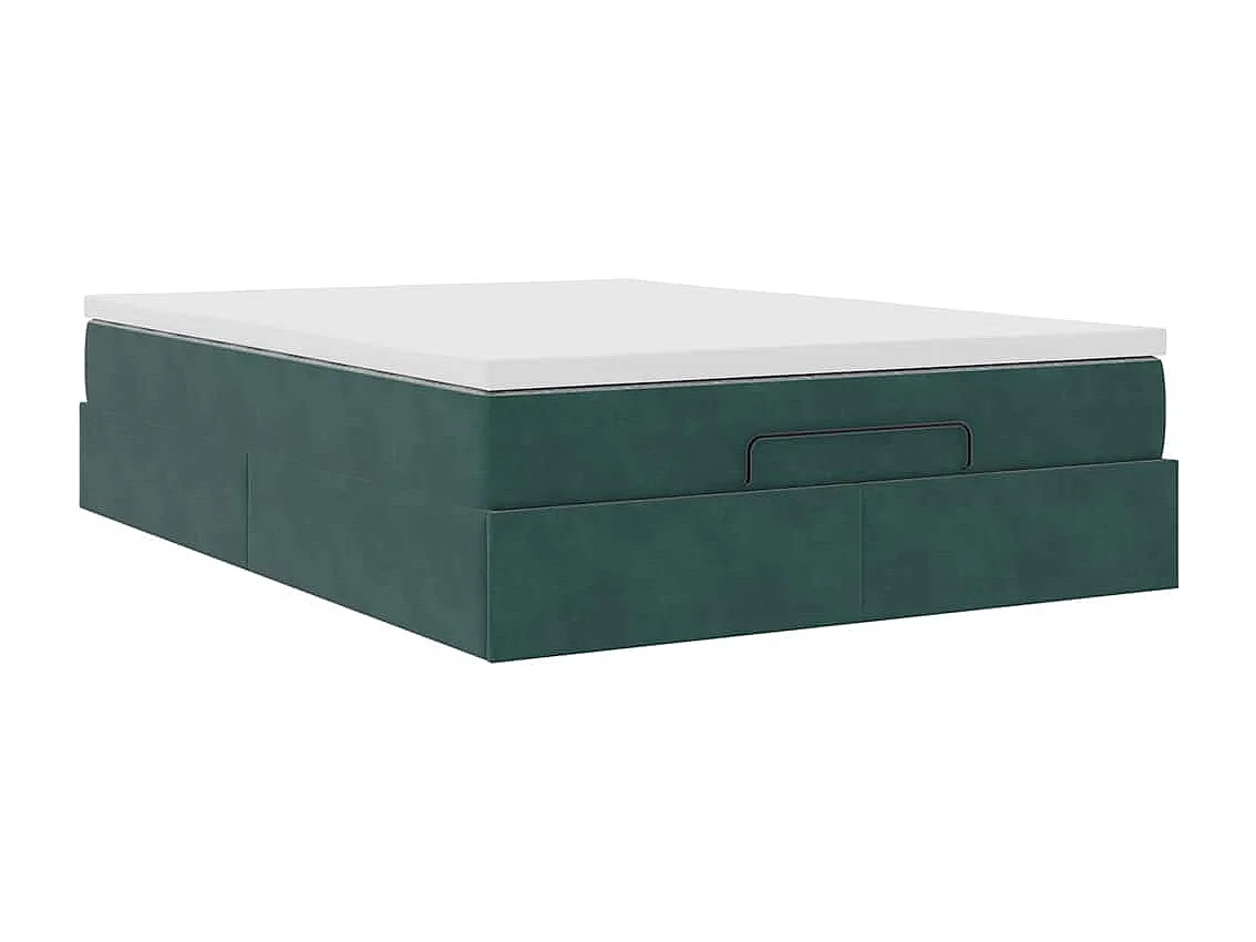 Cadre de lit ottoman avec matelas vert foncé 140x200 cm velours