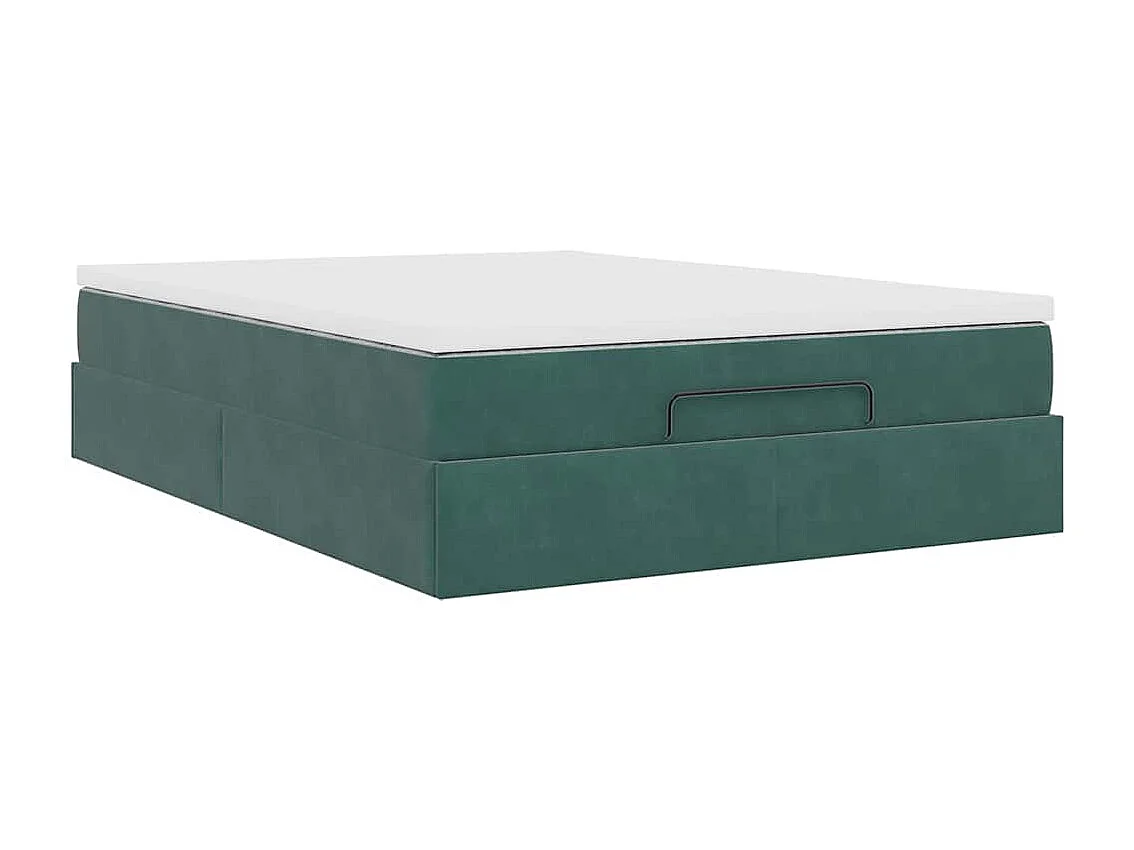 Cadre de lit ottoman avec matelas vert foncé 140x200 cm velours