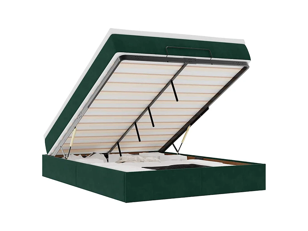 Estructura de cama otomana con colchón verde oscuro 140x200 cm