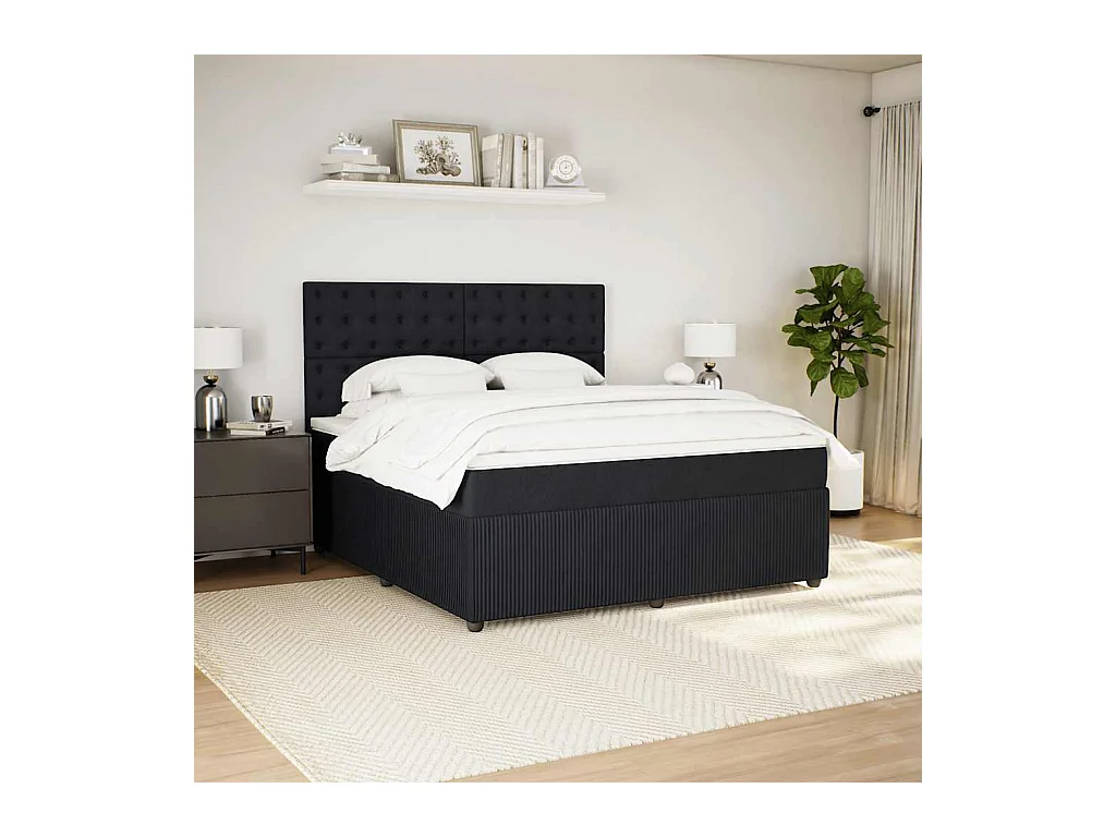 Sommier à lattes de lit avec matelas Noir 180x200 cm Velours