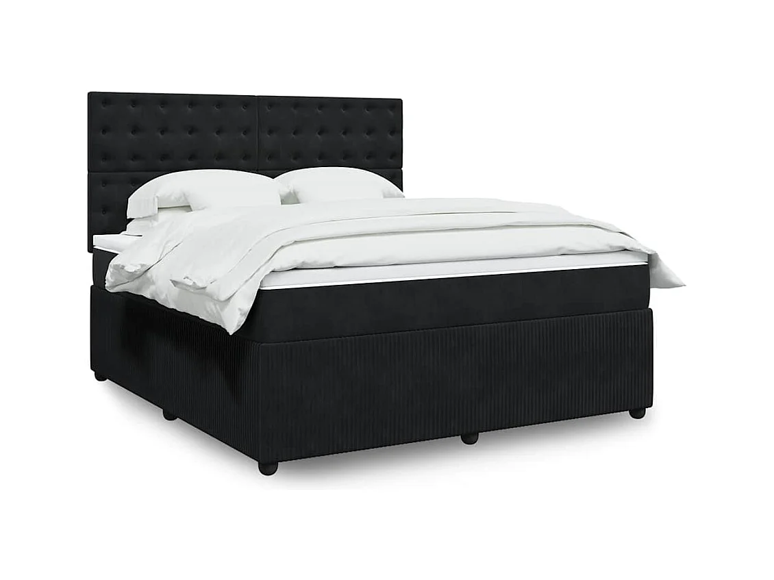 Cama box spring con colchón terciopelo negro 180x200 cm