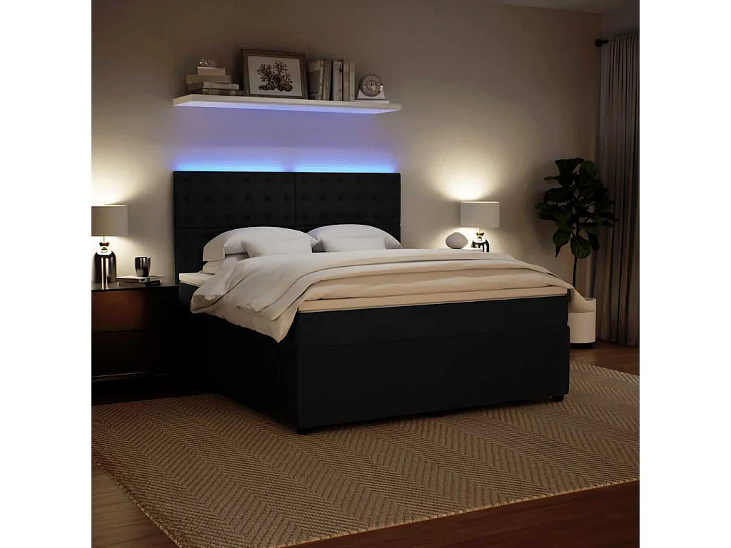 Giroletto a Molle con Materasso Nero 180x200 cm in Velluto