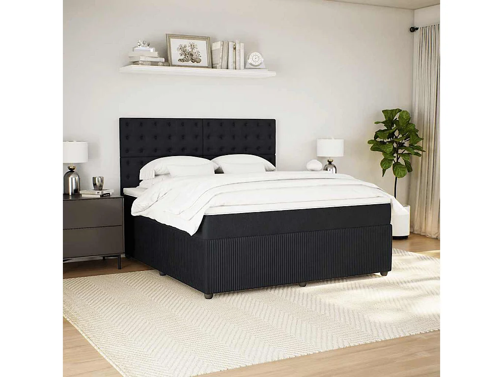 Giroletto a Molle con Materasso Nero 180x200 cm in Velluto