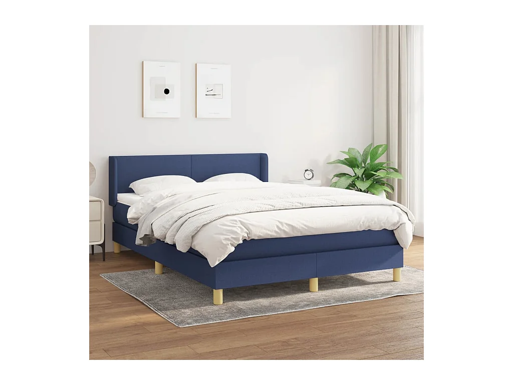 Sommier à lattes de lit avec matelas Bleu 140x190 cm Tissu