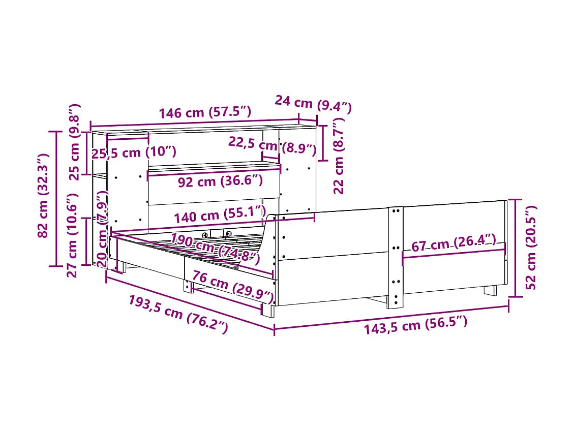 Letto senza Materasso Bianco 140x190 cm Legno Massello di Pino
