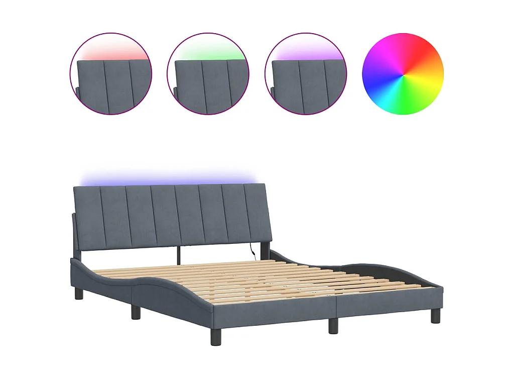 Bedframe met LED zonder matras "Hanko"  fluweel donkergrijs 160x200 cm