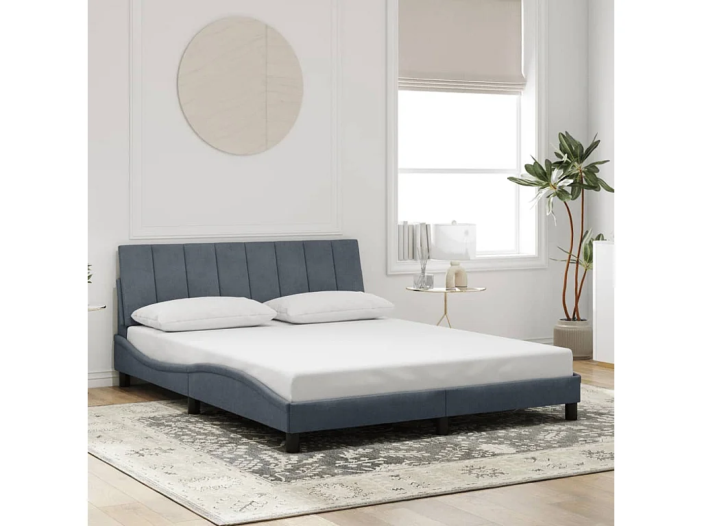 Bedframe met LED zonder matras "Hanko"  fluweel donkergrijs 160x200 cm