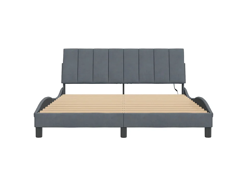 Bedframe met LED zonder matras "Hanko"  fluweel donkergrijs 160x200 cm