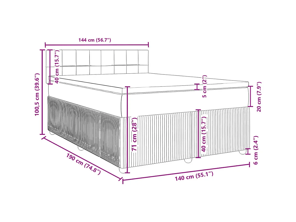 Sommier à lattes de lit avec matelas Gris foncé 140x190cm Tissu