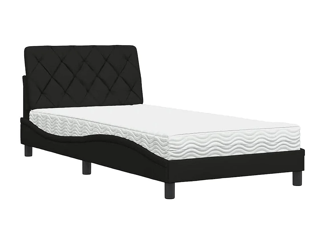 Lit avec matelas noir 100x200 cm tissu