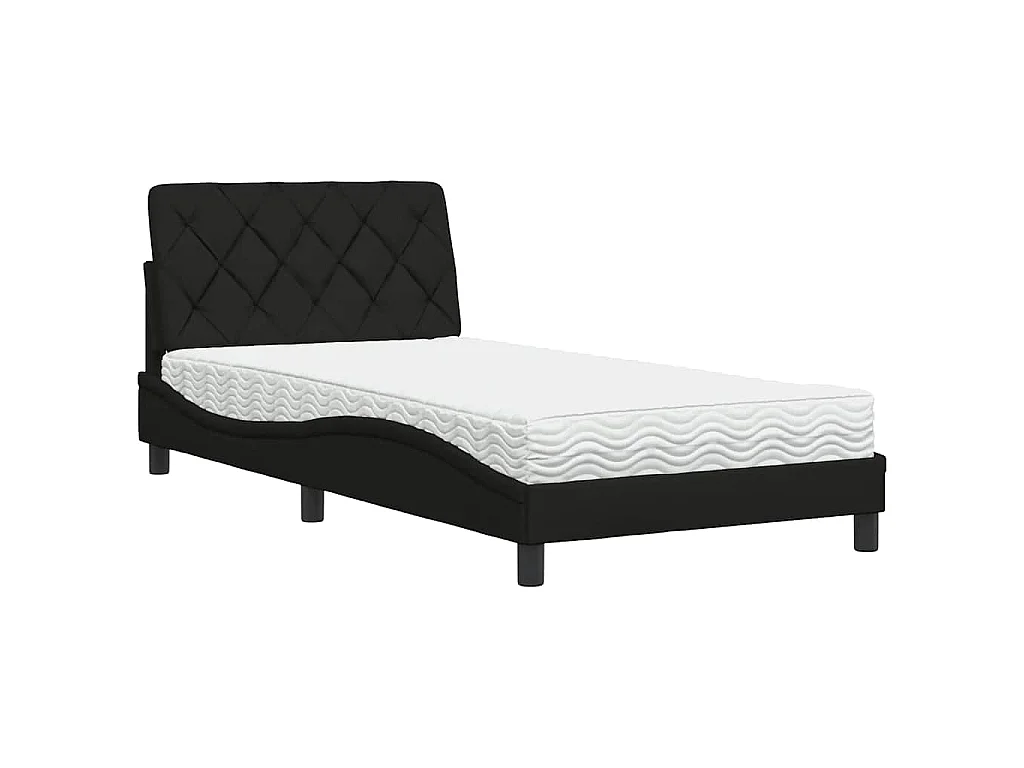 Letto con Materasso Nero 100x200 cm in Tessuto