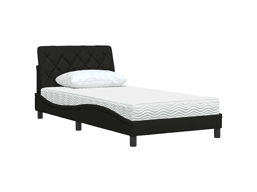 Letto con Materasso Nero 100x200 cm in Tessuto