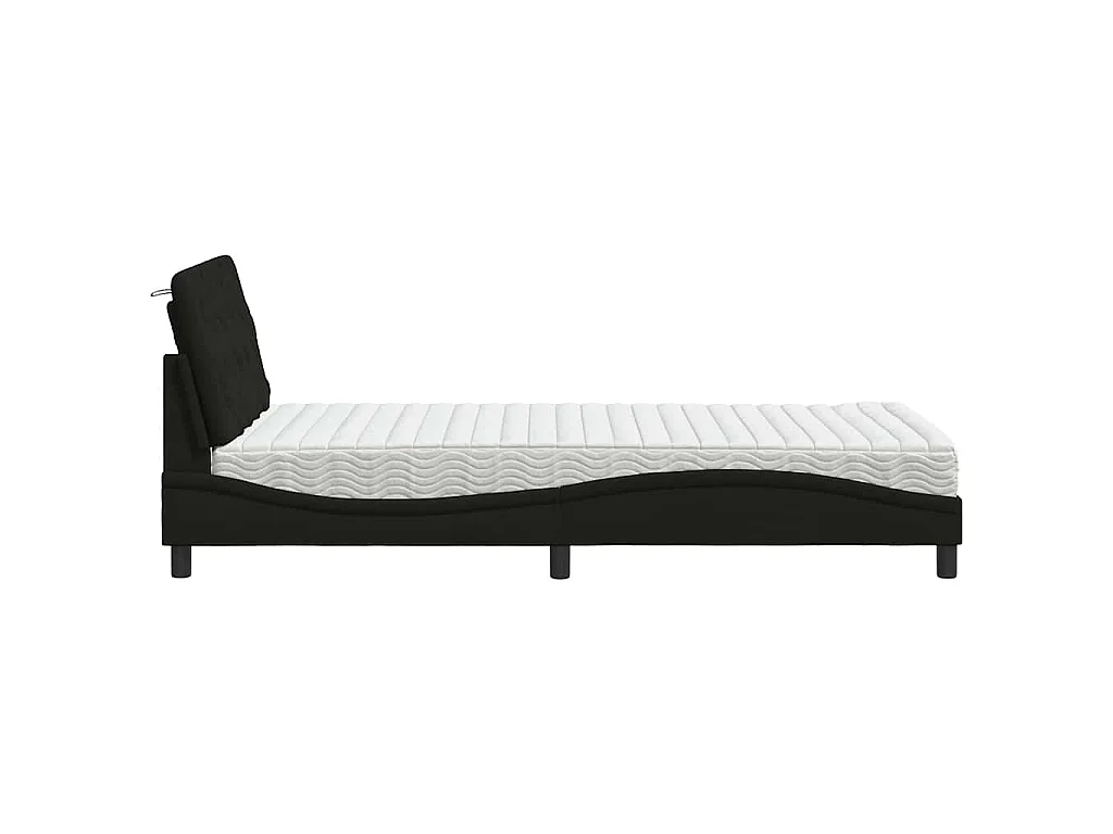 Letto con Materasso Nero 100x200 cm in Tessuto