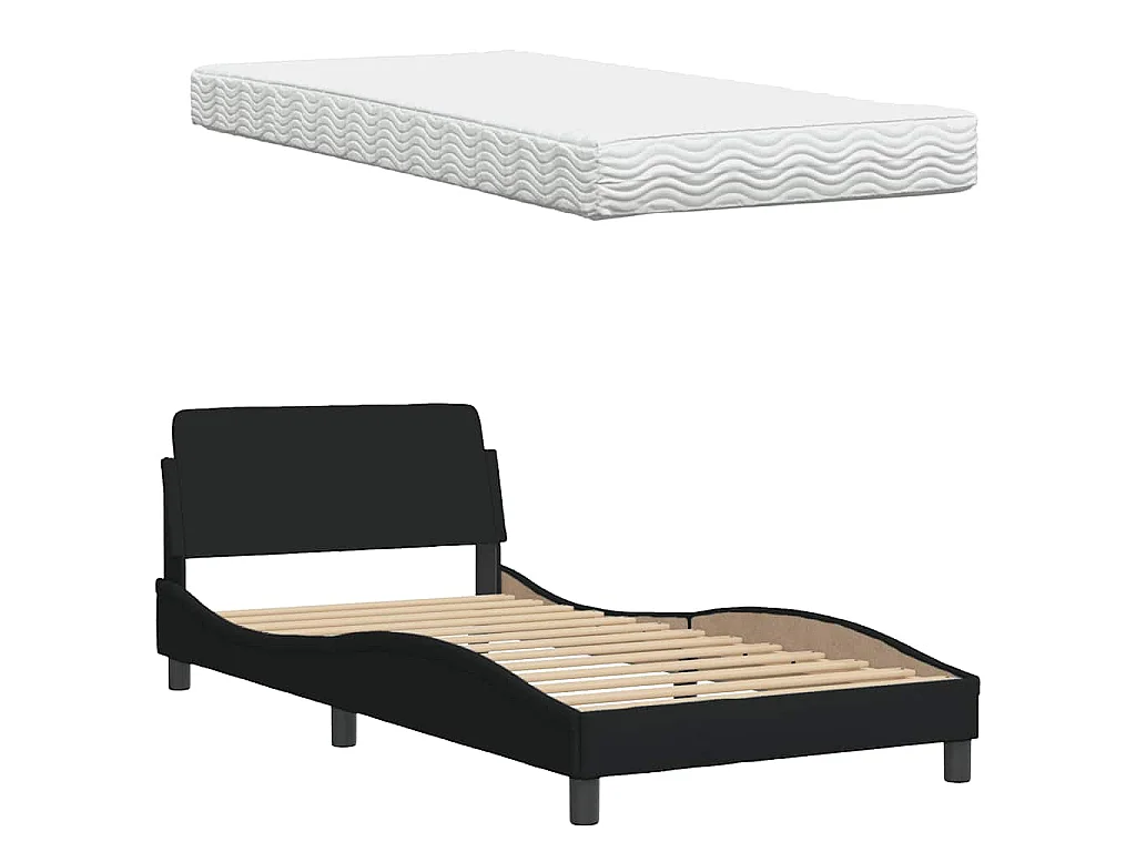 Letto con Materasso Nero 100x200 cm in Tessuto