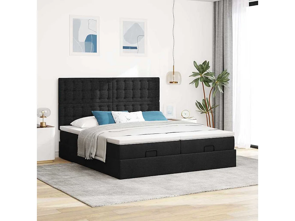 Cadre de lit ottoman avec matelas noir 160x200 cm tissu