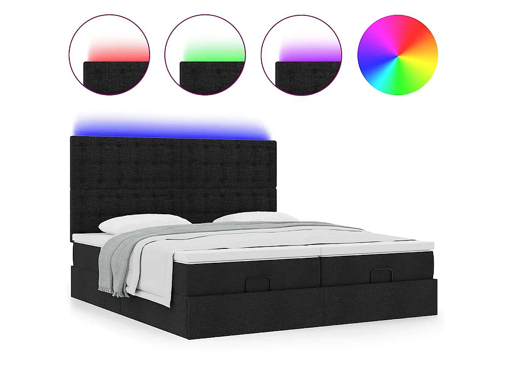 Cadre de lit ottoman avec matelas noir 160x200 cm tissu
