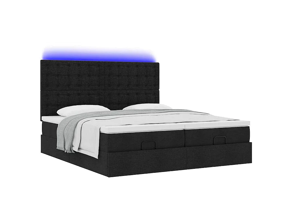 Cadre de lit ottoman avec matelas noir 160x200 cm tissu