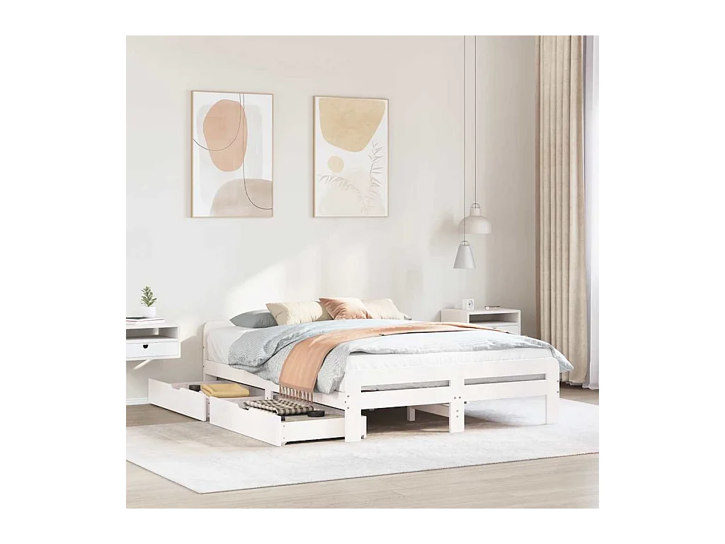 Cadre de lit sans matelas blanc 140x190 cm bois de pin massif