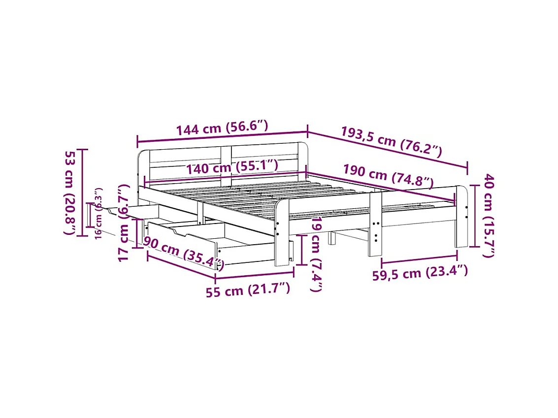 Cadre de lit sans matelas blanc 140x190 cm bois de pin massif
