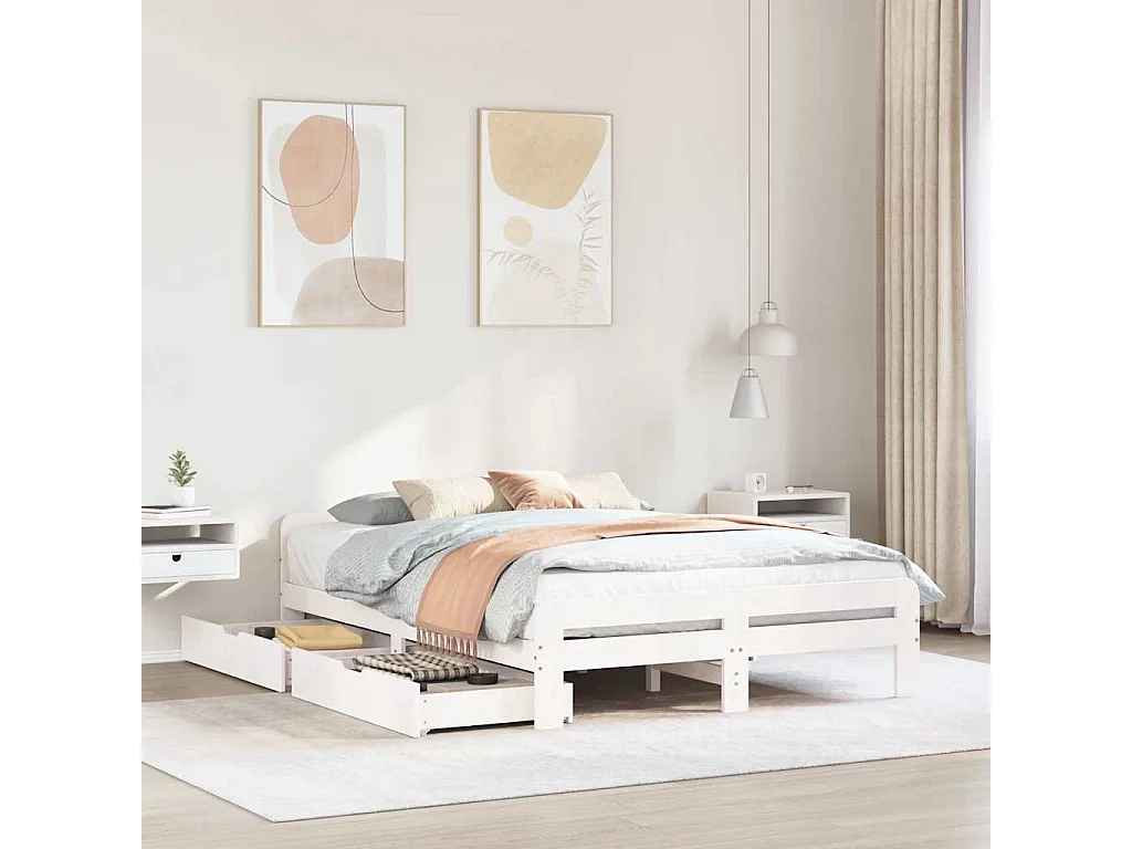 Letto senza Materasso Bianco 140x190 cm Legno Massello di Pino