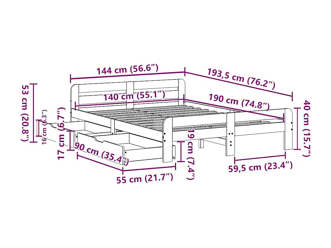 Letto senza Materasso Bianco 140x190 cm Legno Massello di Pino