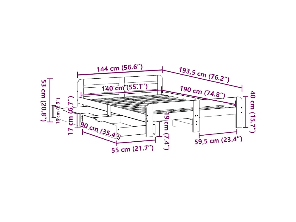 Letto senza Materasso Bianco 140x190 cm Legno Massello di Pino