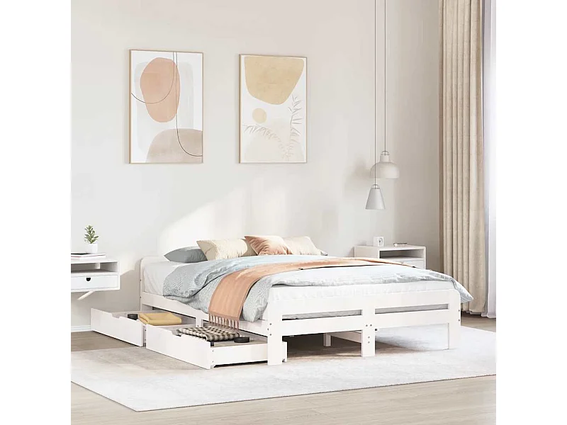 Letto senza Materasso Bianco 140x190 cm Legno Massello di Pino