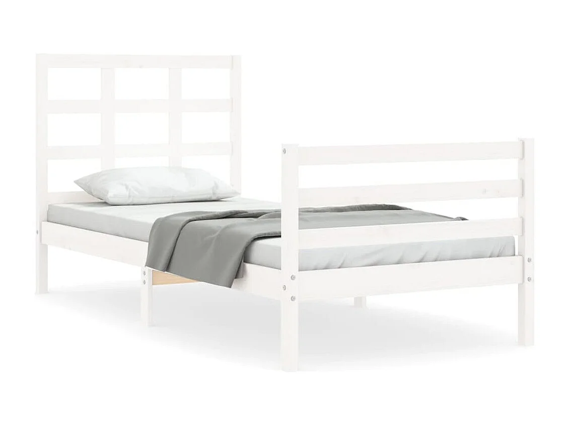 Bedframe met hoofdbord massief hout wit 90x200 cm