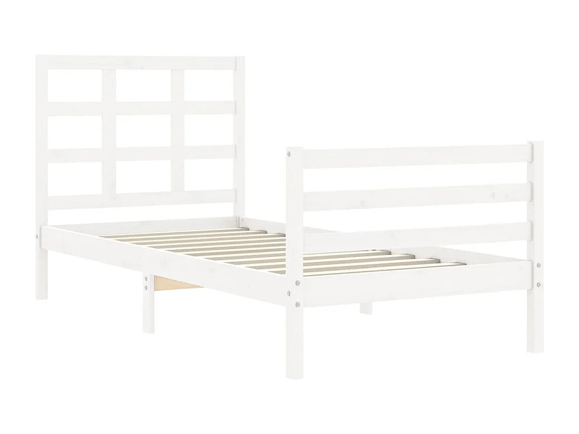 Bedframe met hoofdbord massief hout wit 90x200 cm