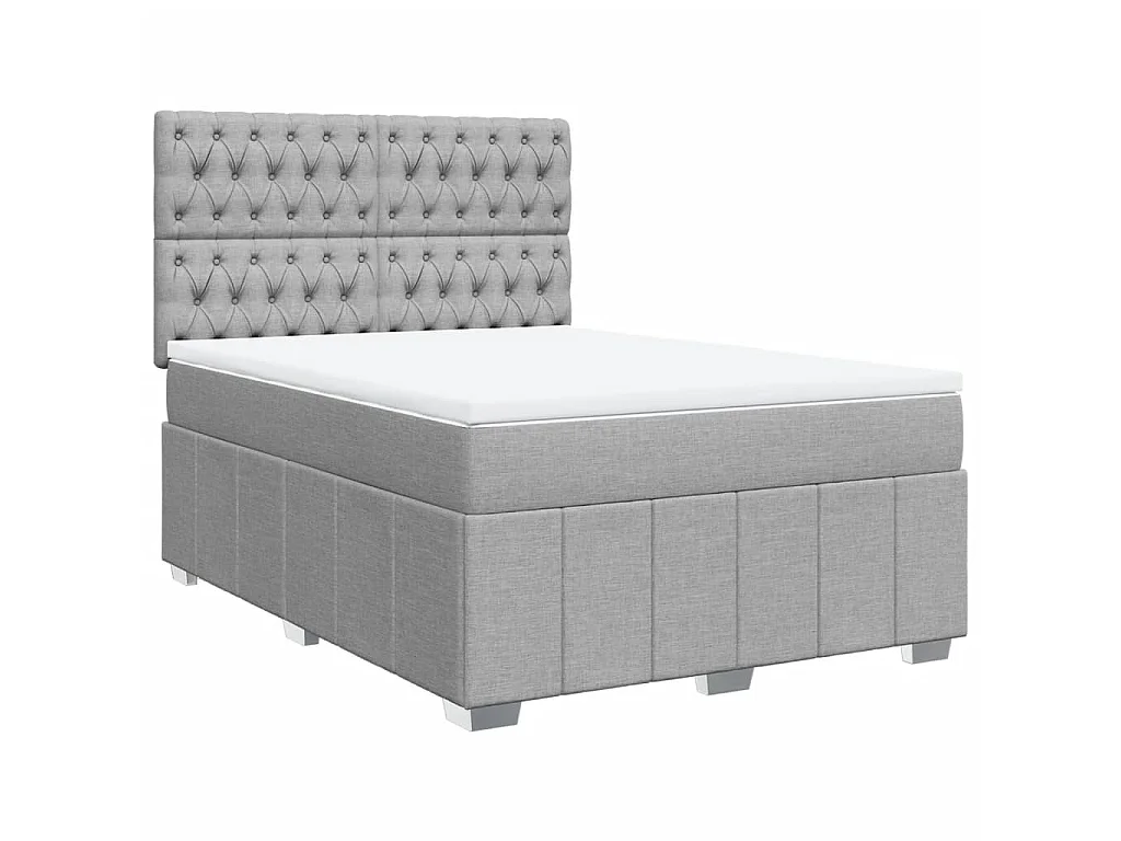 Cama box spring con colchón tela gris claro 140x200 cm