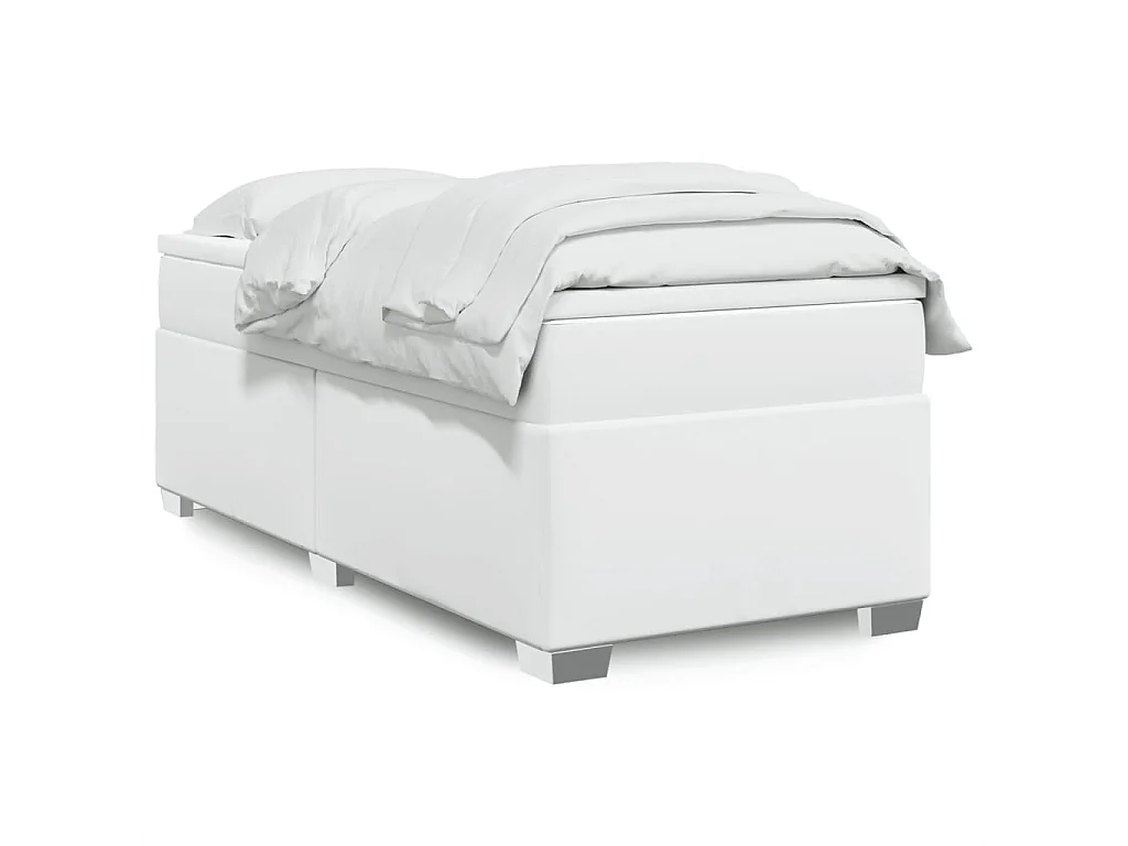 Boxspringbett mit Matratze Weiß 90x200 cm Kunstleder