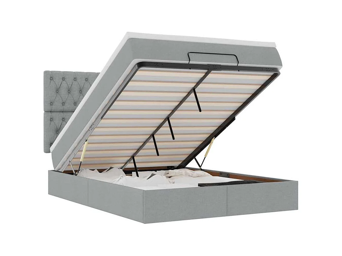 Cadre de lit ottoman et matelas gris clair 140x190 cm tissu