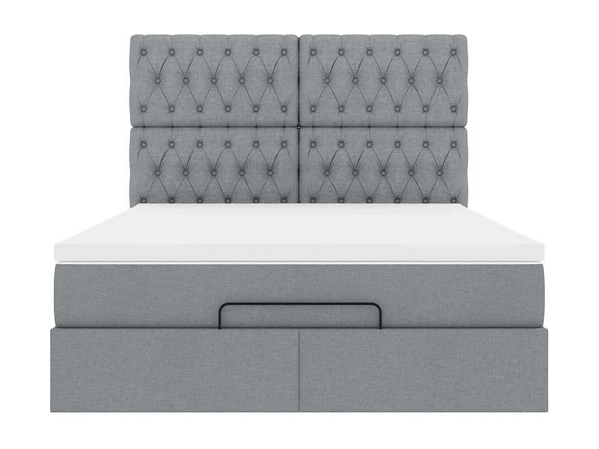 Cadre de lit ottoman et matelas gris clair 140x190 cm tissu