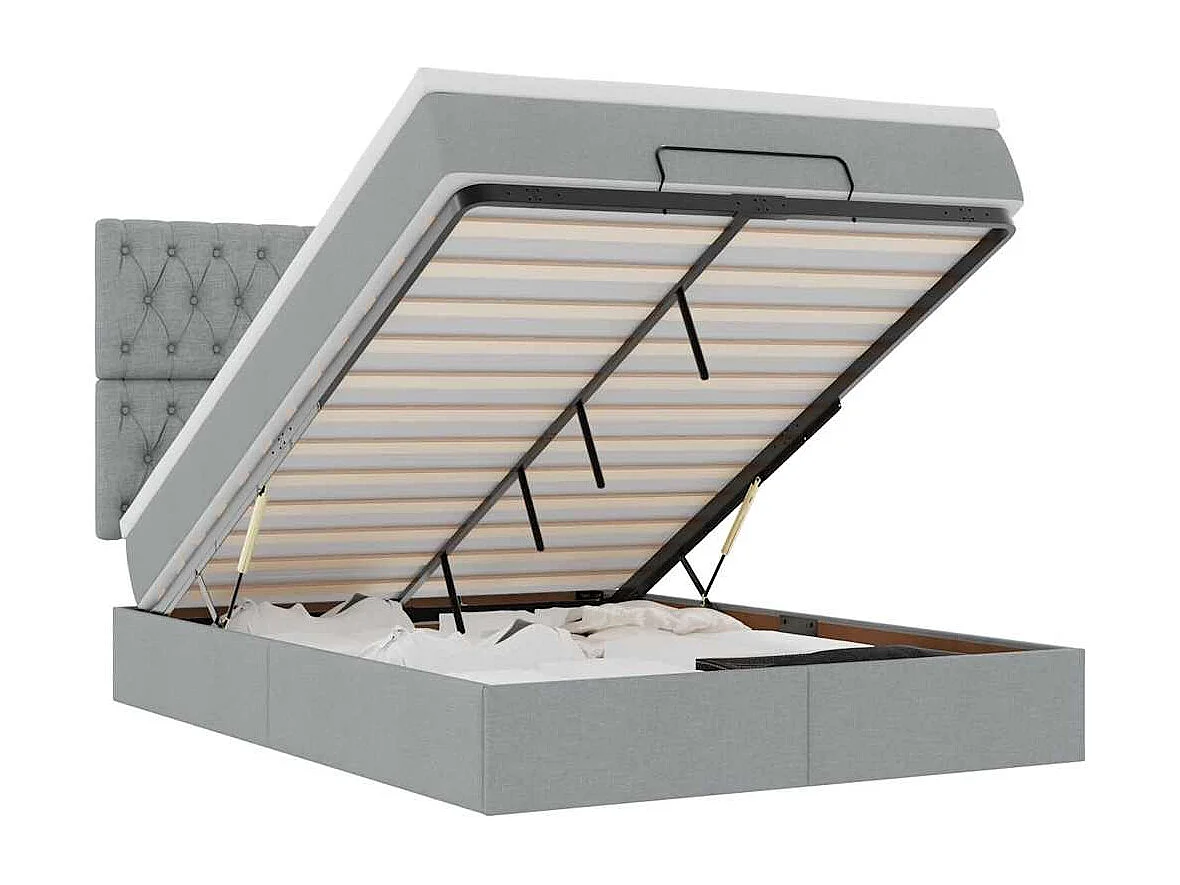 Ottoman-Bett mit Matratze & LEDs Hellgrau 140x190 cm Stoff