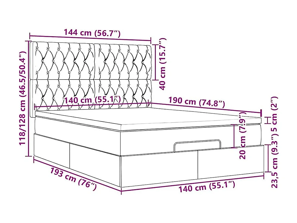 Ottoman-Bett mit Matratze & LEDs Hellgrau 140x190 cm Stoff