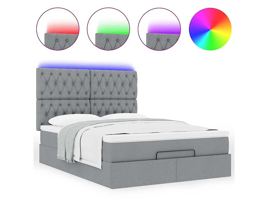 Ottoman-Bett mit Matratze & LEDs Hellgrau 140x190 cm Stoff
