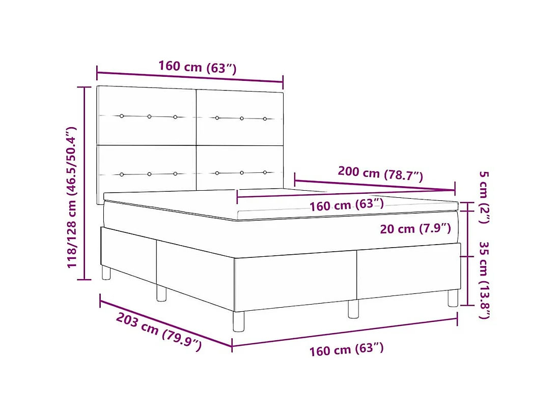 Boxspringbett mit Matratze Dunkelgrau 160 x 200 cm Samt
