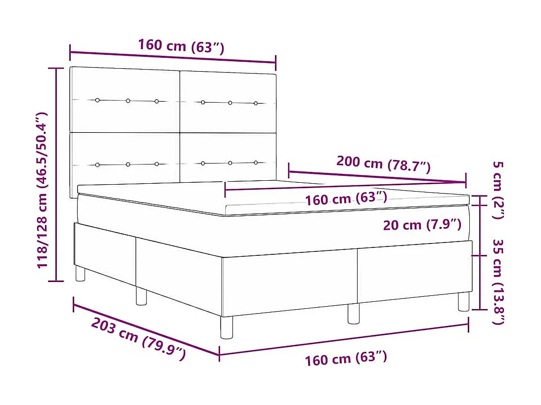 Lit à ressorts avec matelas Gris foncé 160 x 200 cm tissu