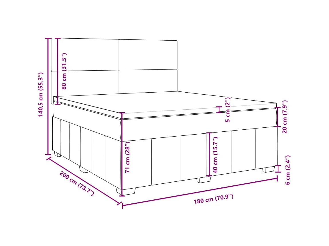 Boxspring met matras stof lichtgrijs 180x200 cm