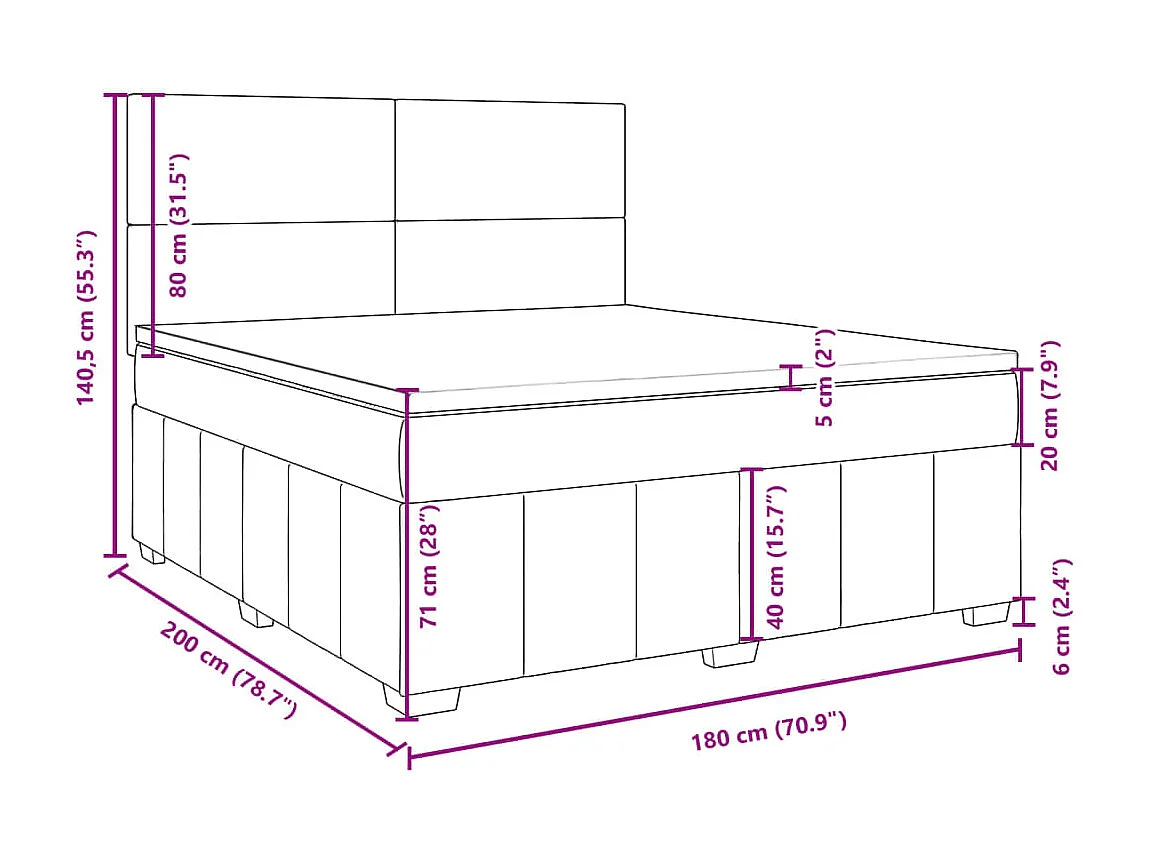 Boxspring met matras stof lichtgrijs 180x200 cm