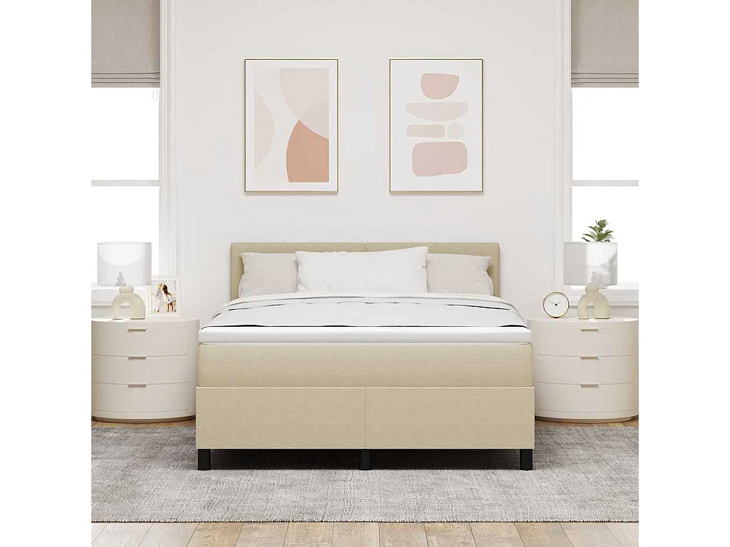 Lit à ressorts Manuel Gris clair et blanc 203 x 144 x 88 cm