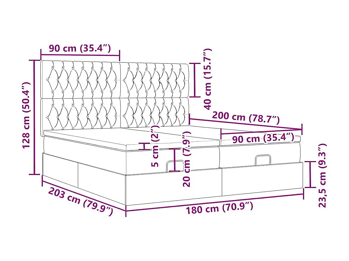 Ottoman-Bett mit Matratzen Schwarz 180x200 cm Samt