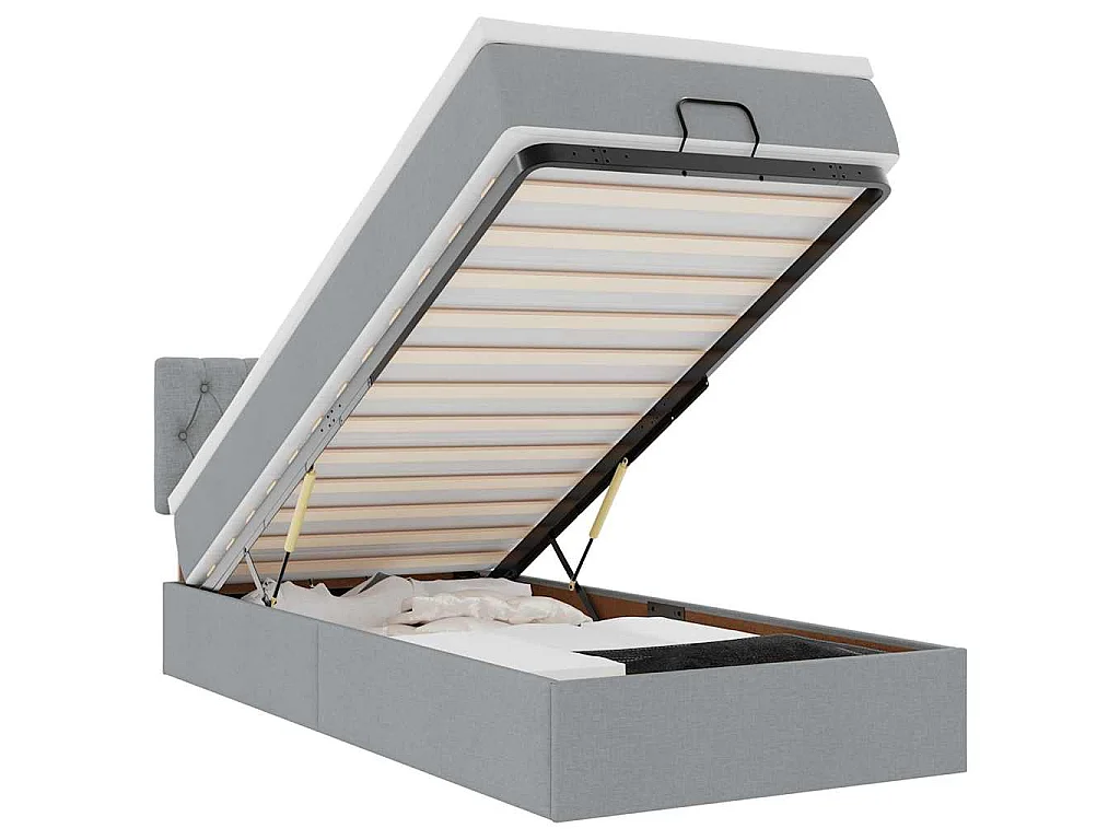Lit ottoman avec matelas gris clair 100x200 cm tissu