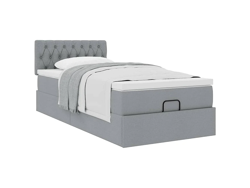 Lit ottoman avec matelas gris clair 100x200 cm tissu