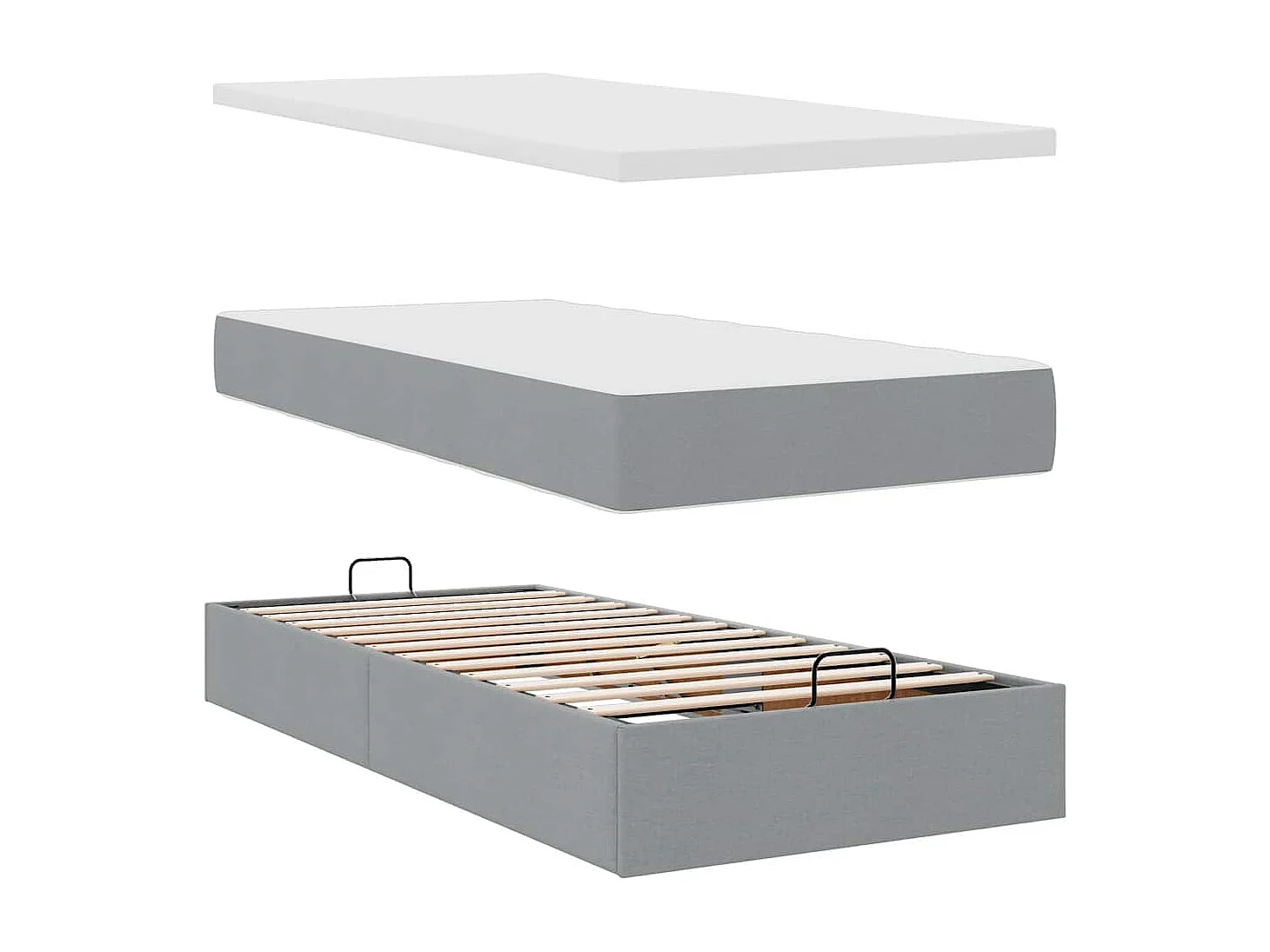 Lit ottoman avec matelas gris clair 100x200 cm tissu