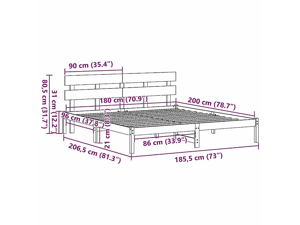 Cadre de lit Marron 180 x 200 cm Bois de pin massif