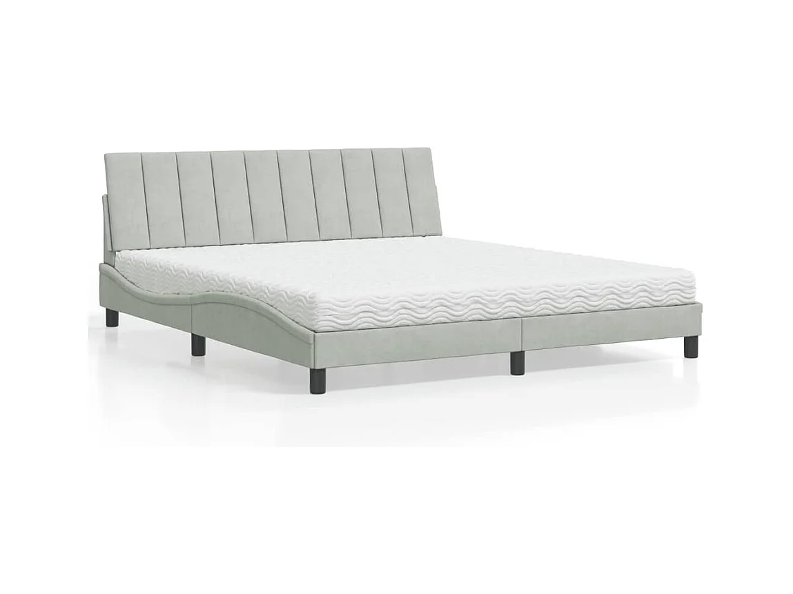 Cama con colchón terciopelo gris claro 180x200 cm