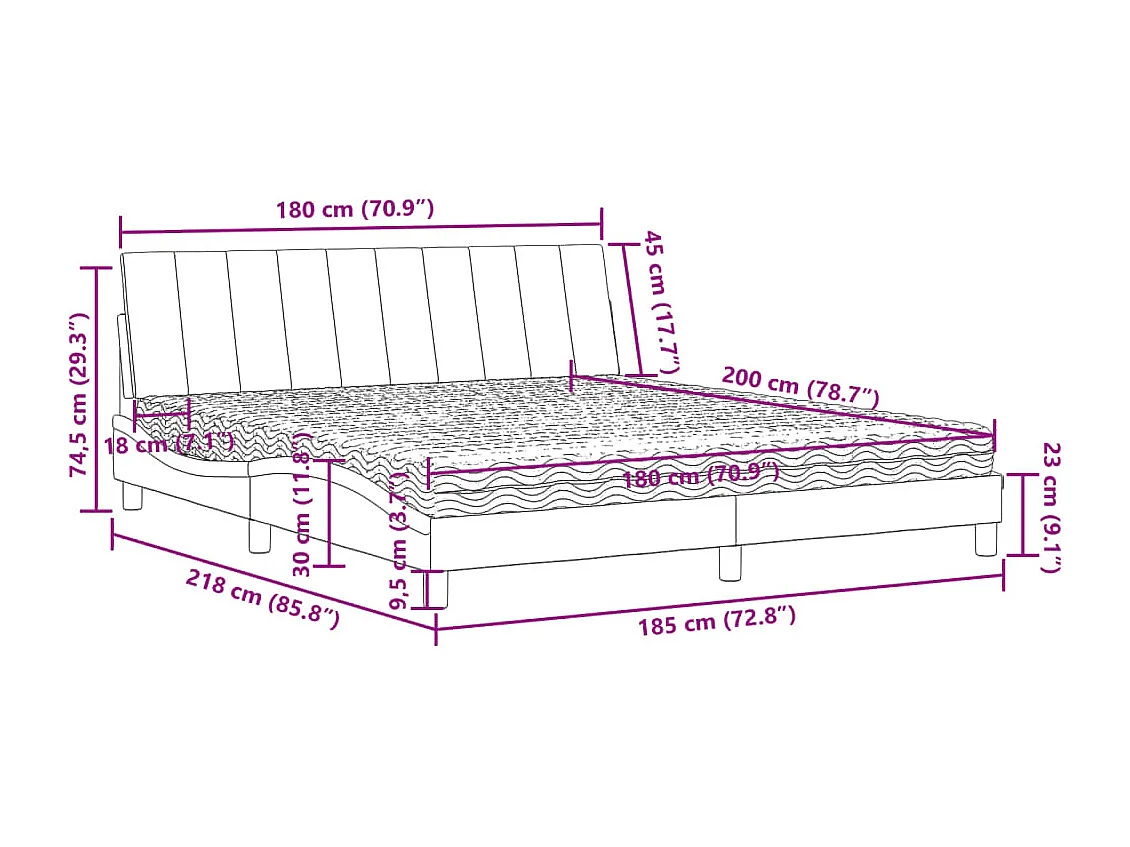 Lit avec matelas Hanko gris clair 180x200 cm velours